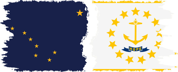 Rhode Island and Alaska states grunge brush flags connection vector