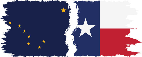 Texas and Alaska states grunge brush flags connection vector