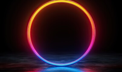 Obraz premium Isolated neon circle glows brightly against a black void.
