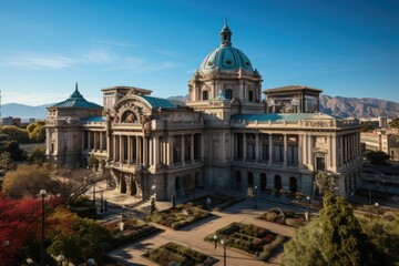 La Moneda Palace in Santiago, Chile, under blue sky., generative IA