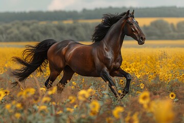 Obraz premium Running horse in scenic backdrop. 
