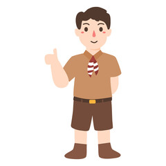 hand drawn little kid boy wear scout uniform