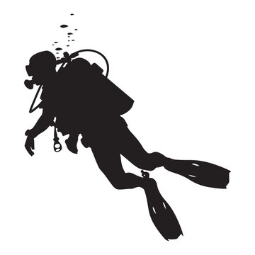 recommend clip art: Diver black silhouette. Scuba diving silhouette vector on a white background
