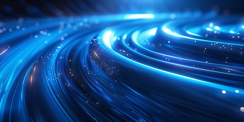 Abstract, vibrant blue technology background with dynamic light streaks and sparkling particles for an energetic and modern visual effect.
