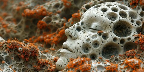 Close-up view of coral with red algae