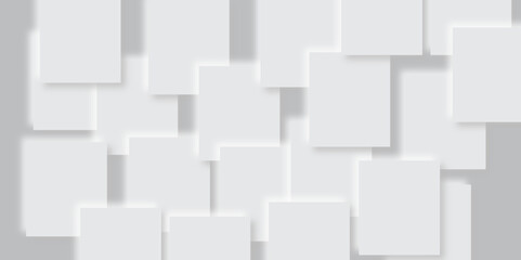 Abstract white and grey geometric overlapping square pattern, design of technology background with shadow. Cover or splash template photograph composition. Photograph composition.