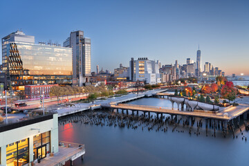 New York, New York, USA view of the financial district Skyline in Lower Manhattan