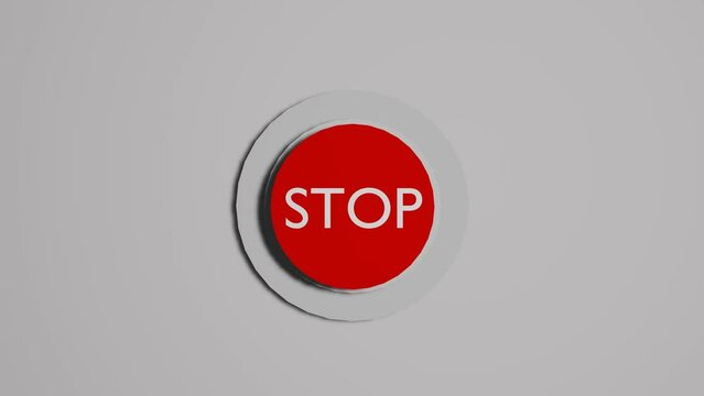 Stop button click animation on white background 3d animation 4k