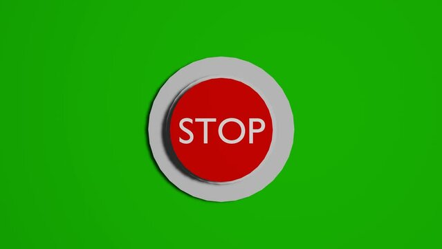 Stop button click animation on green screen 3d animation 4k