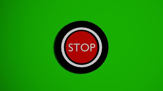 Stop button click animation on green screen 3d animation 4k
