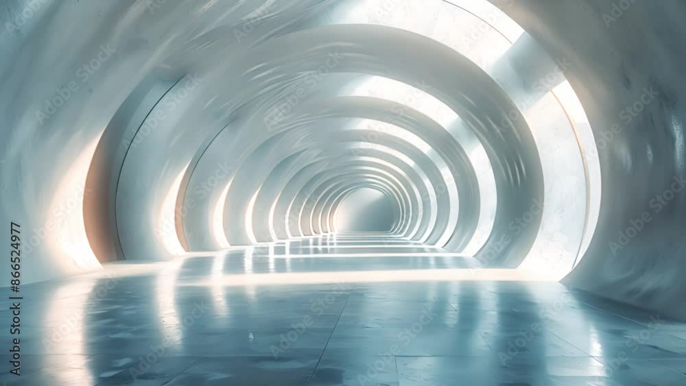 Aufkleber An interior view of a circular tunnel with a reflective floor. Light streams in from the end of the tunnel, illuminating the space.