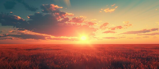 Sunset with empty yard and space for text