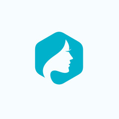 Beautiful Woman Face in Hexagon Shape logo vector design template
