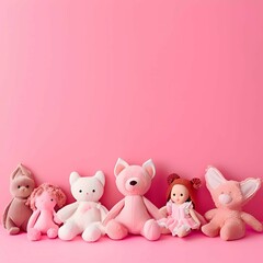Playful Soft Toys Against Orange Wall:AI-Generated 