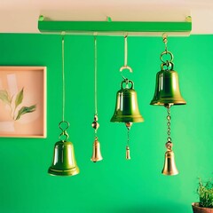 Christmas bells with green background:AI-Generated 
