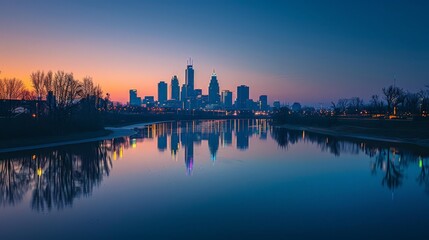 Fototapeta premium The skyline at dawn is a serene and inspiring sight, symbolizing the promise of a new day and endless possibilities.