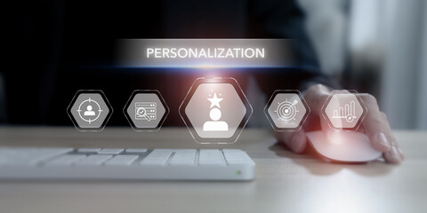 Data driven personalization concept. Big data and advanced analytics, analyzing behavior, preferences and demographics providing targeted and personalized offering. Create personalized recommendations