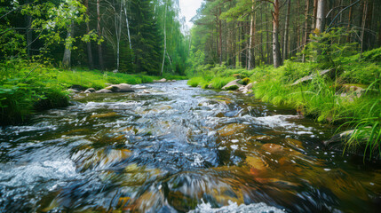 A crystal clear river flowing through green, wild landscapes. 