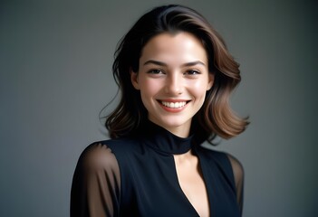 Fototapeta premium Beautiful elegant woman front view smiling photo