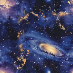 watercolor Nebulae and Galaxies on vintage background, minimal pattern, high contrasty 