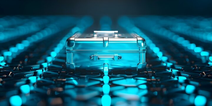 Futuristic Technology-Themed Business Finance Suitcase for Presentations or Websites. Concept Futuristic Technology, Business Finance, Suitcase, Presentations, Websites
