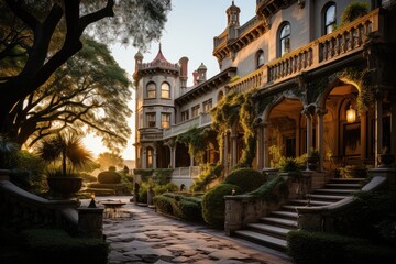 Fototapeta premium Majestic historical mansion in Savannah, USA., generative IA