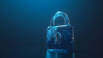 Concept lock symbol for cybersecurity and security. defense against fraud, cyberattacks, theft, and data breaches. Network, internet, and information technology system access that is secure. a blue