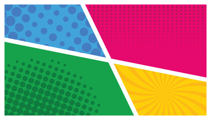 Fototapeta premium Comic book page concept with radial halftone rays humor effects, dividing backgroung illustration, Vector illustration