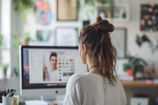 Female graphic designer working at the office, Empowering Creativity: Female Graphic Designer's Journey in Office Space, Unlocking Innovation: Insights from a Female Graphic Designer's Office Experien