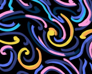 Bright abstract avant-garde background with ornate lines on black