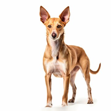 Podenco andaluz dog breed standing against white background, AI Generated