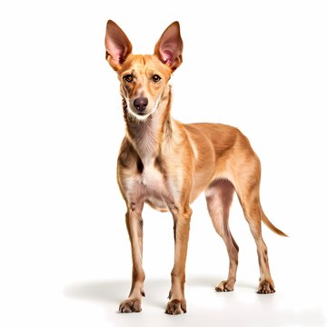 Podenco andaluz dog breed standing against white background, AI Generated