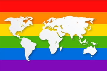 World map in lgbt pride rainbow colours