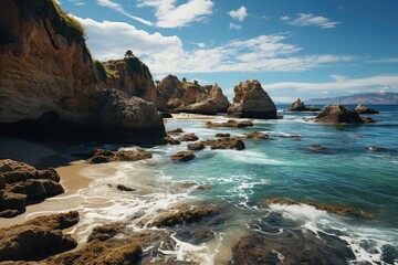El Matador State Beach Rochy coast by the sea., generative IA