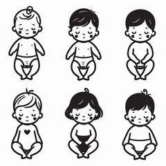 Set of different Baby silhouettes for Vector design Adobe Illustrator Artwork