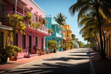 Fototapeta premium Duval Street in Key West bars, shops and restaurants by the sea., generative IA