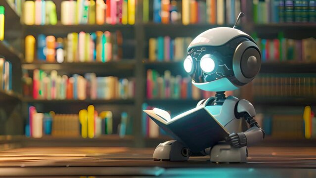 IT robot reads books in the library