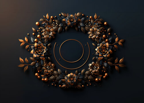 A beautiful floral wreath with a gold 60th anniversary center. Perfect for a special anniversary invitation or card.