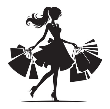 silhouette woman shopping with bags clip art preview