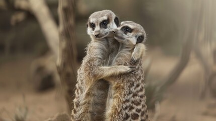 Fototapeta premium Tender Meerkats Embracing in Their Natural Habitat