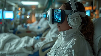 Medical staff monitoring patients with VR technology