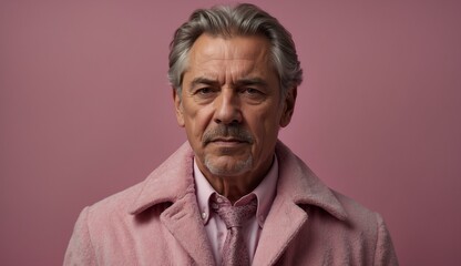 Senior man in pink coat looking confident and dignified.