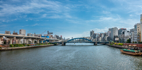 Naklejka premium View of the Sumida river as it flows through central Tokyo, Japan