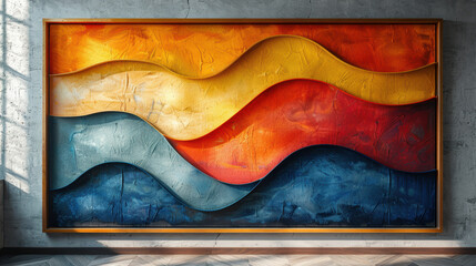 Obraz premium a 3D rendering of a colorful wave pattern. The colors are bright and vibrant, and the waves are smooth and flowing. 