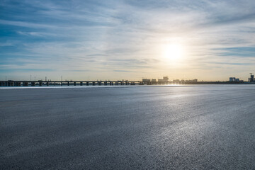Asphalt highway road and sky cloud natural landscape at sunset. car background.