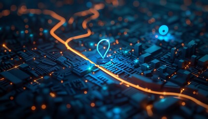 Modern GPS location on map with pin route path, AI generated, detailed and realistic, 4K quality