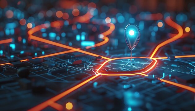 Modern GPS location on map with pin route path, AI generated, detailed and realistic, 4K quality