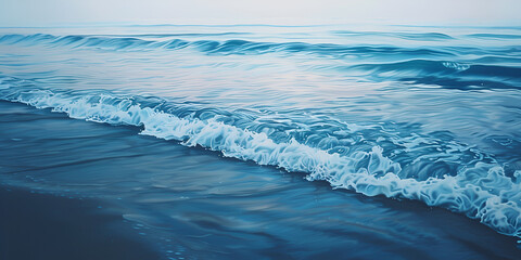 Fototapeta premium Peaceful Evening Ocean Waves Gently Rolling Onto the Darkened Shoreline Serene Ocean Scene with Gentle Waves and a Tranquil Twilight Atmosphere Idyllic Beach at Dusk with Gentle Waves
