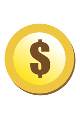 Golden dollar icon in circle format, Bold dollar icon in PNG