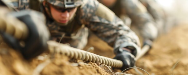 Soldiers training in an obstacle course, military training, physical fitness